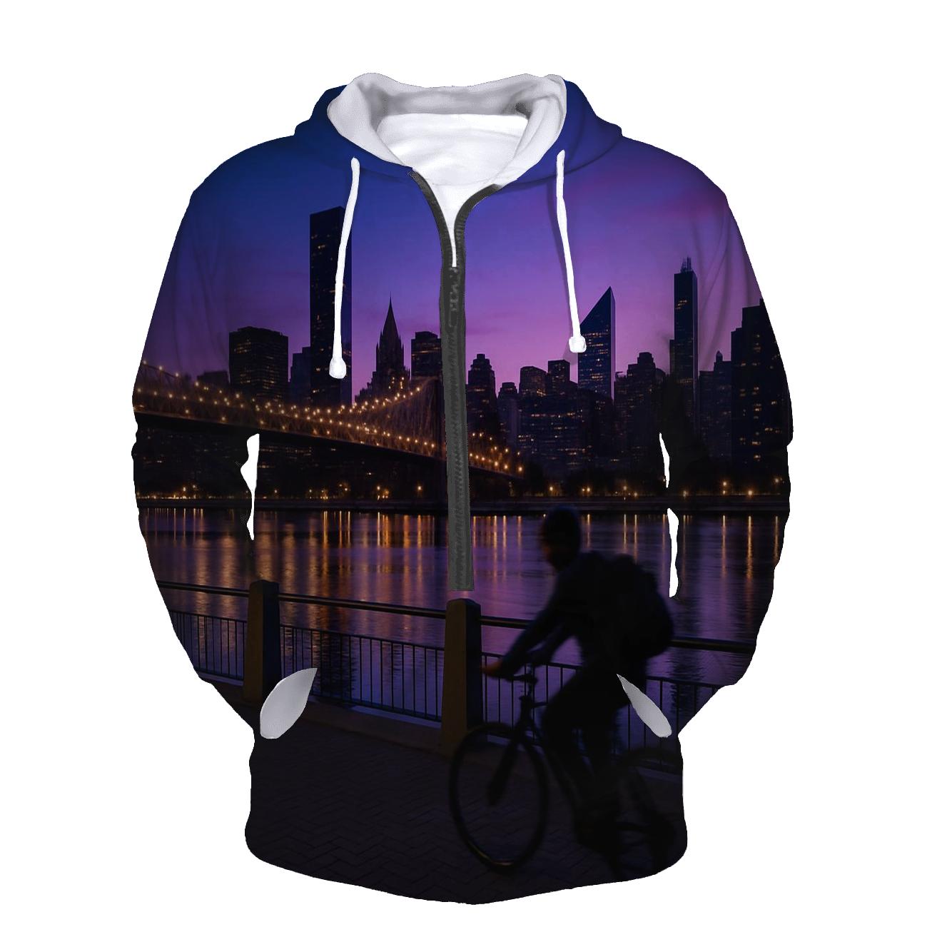 East River Esplanade Cyclist At Blue Hour lightweight hoodies