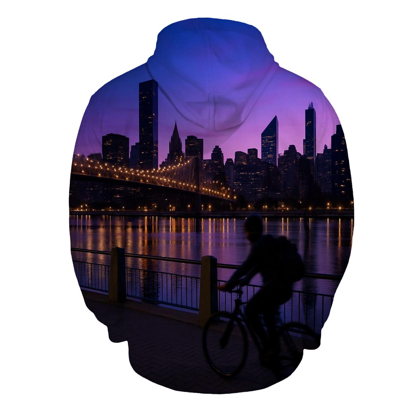 East River Esplanade Cyclist At Blue Hour lightweight hoodies
