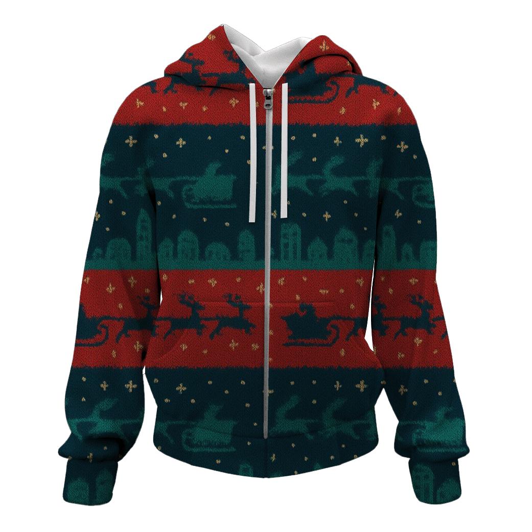 Santa Sleigh Skyline Stripes Design graphic hoodies