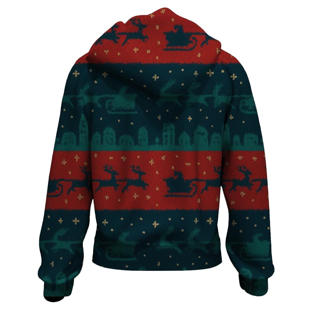 Santa Sleigh Skyline Stripes Design graphic hoodies
