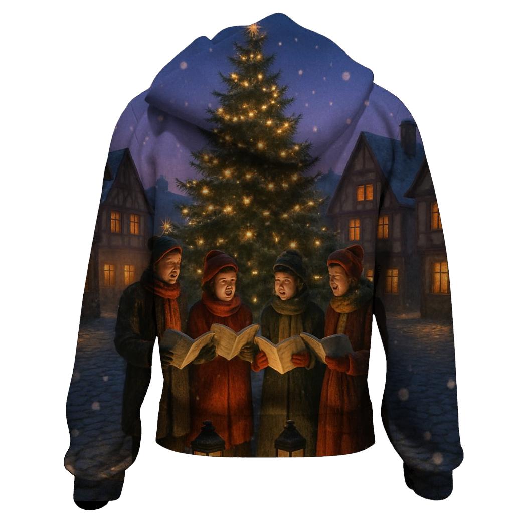 Snowy Village Carolers At Dusk pullover hoodies