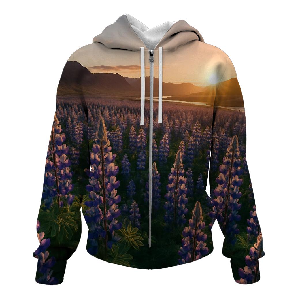 Icelandic Lupines Under Midnight Sun graphic hoodies