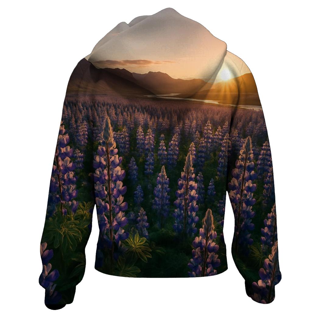 Icelandic Lupines Under Midnight Sun graphic hoodies