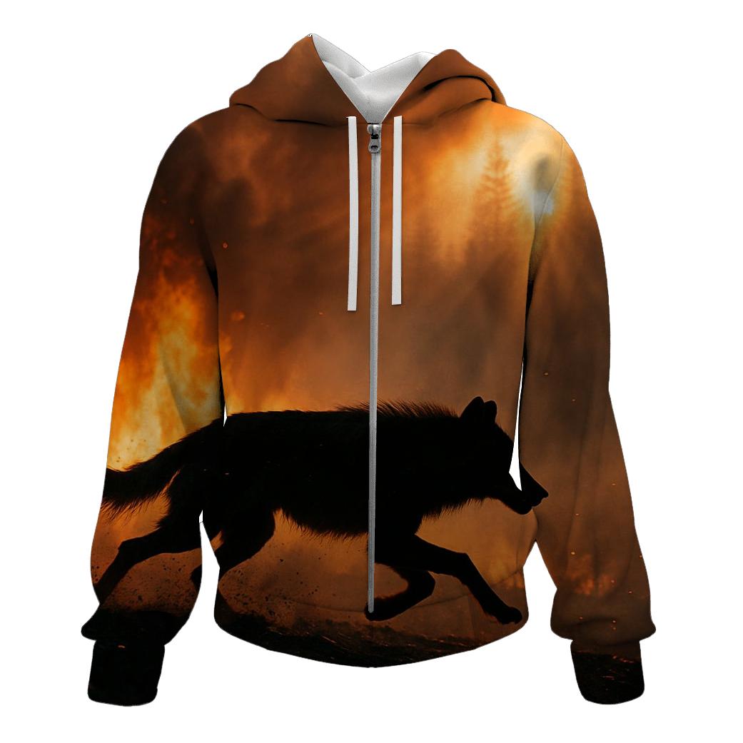 Forest Fire Escape Wolf Silhouette heavyweight hoodies
