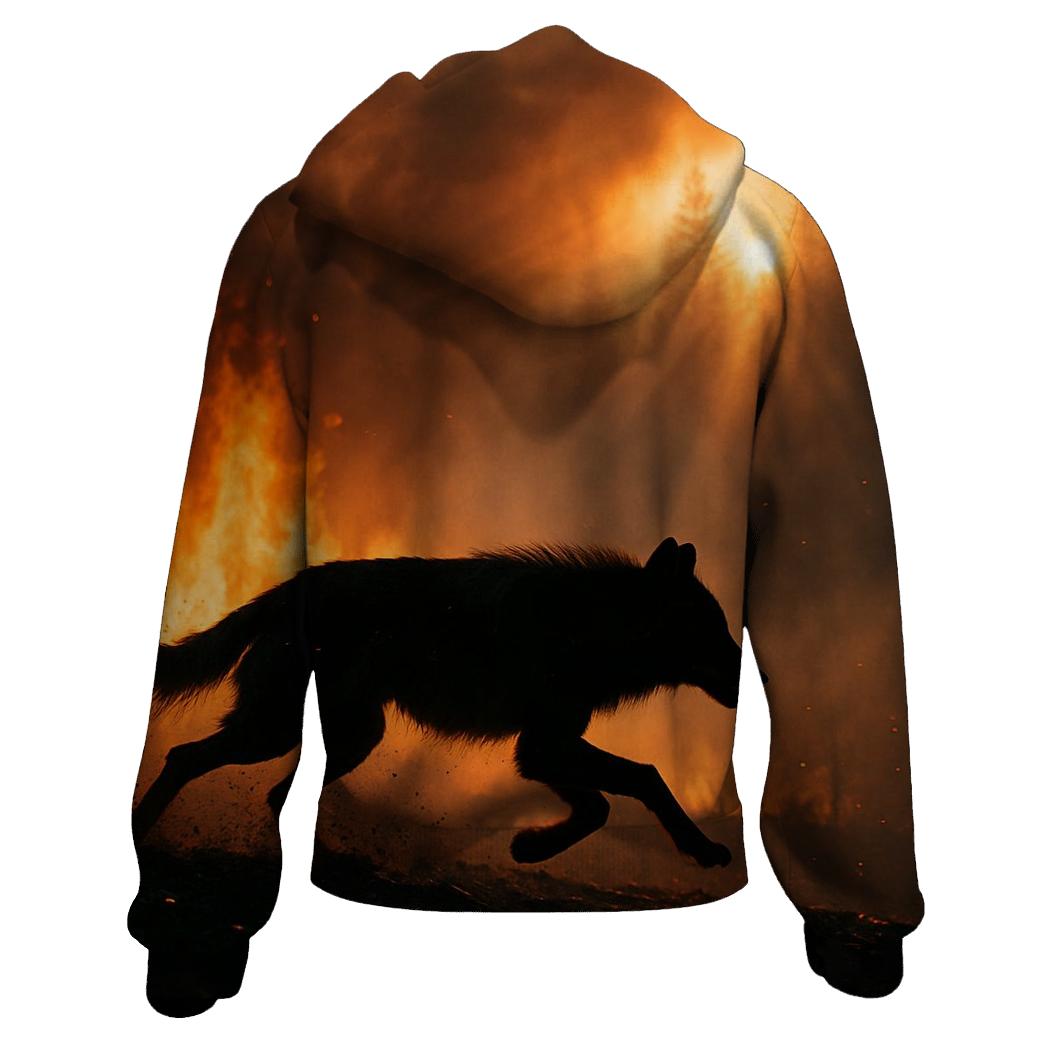 Forest Fire Escape Wolf Silhouette heavyweight hoodies