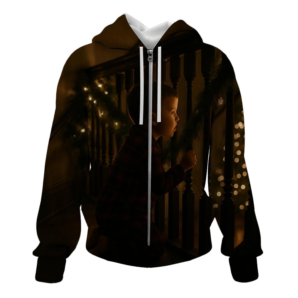 Child Waiting For Santa Upstairs Landing zip-up hoodies