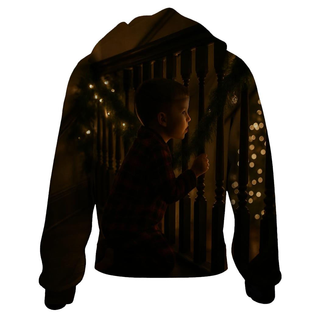 Child Waiting For Santa Upstairs Landing zip-up hoodies