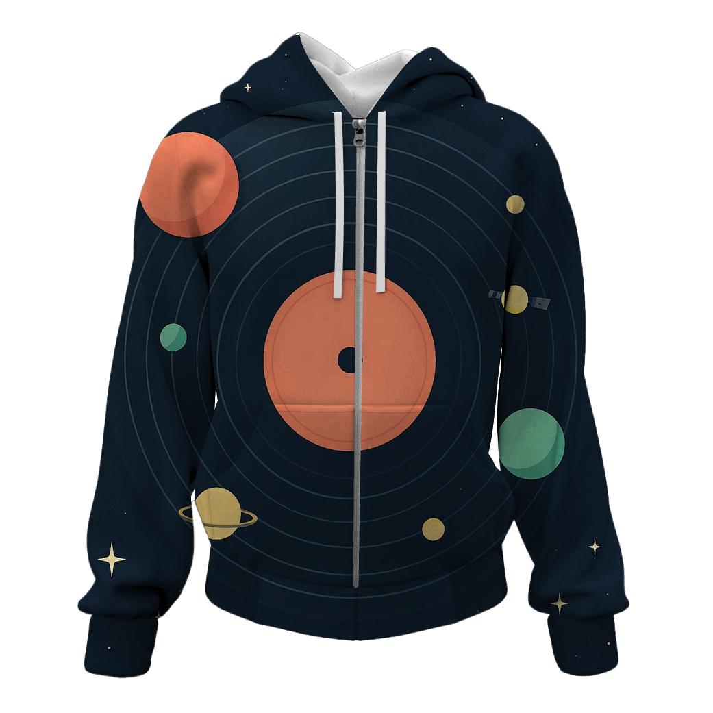 Cosmic Vinyl Orbit zip-up hoodies
