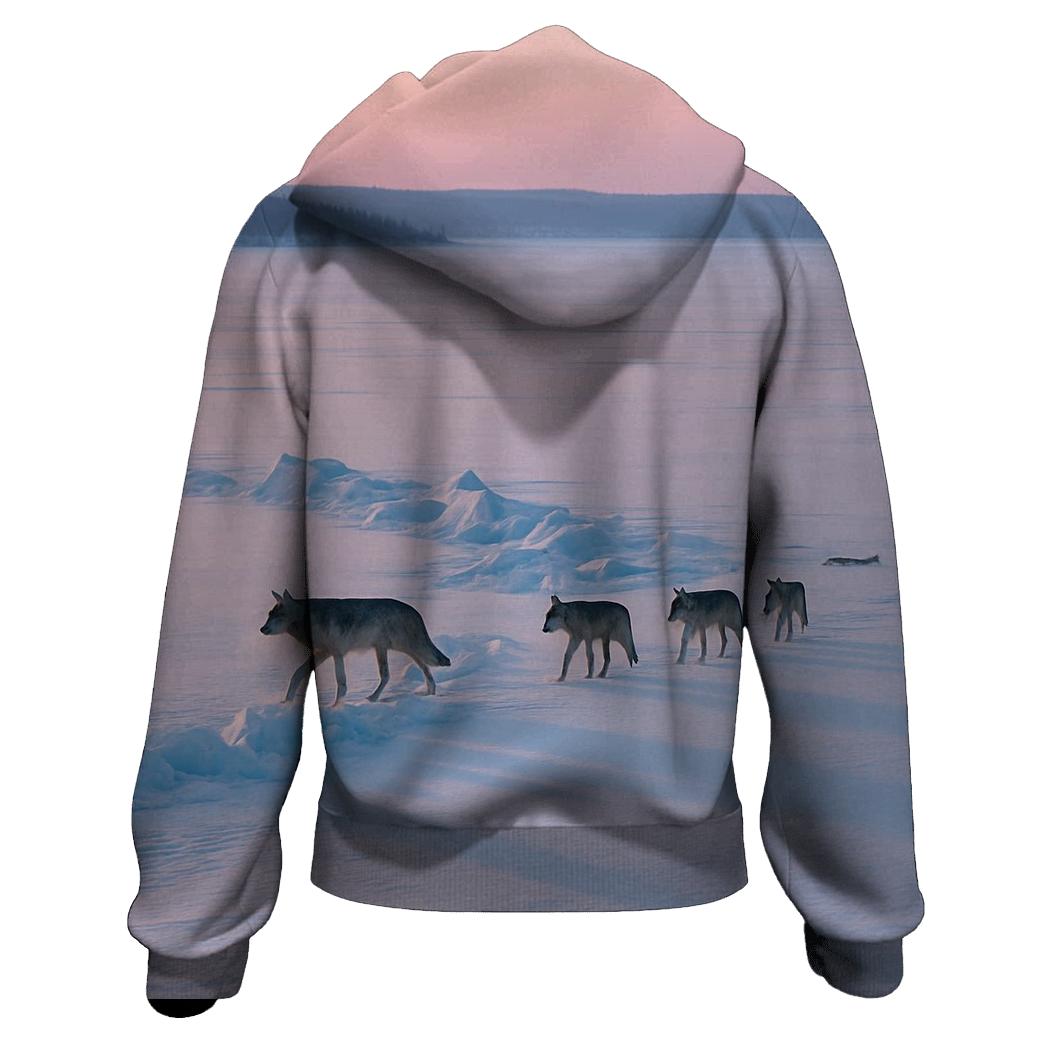 Winter Pack On Frozen Lake Pressure Ridge zip-up hoodies