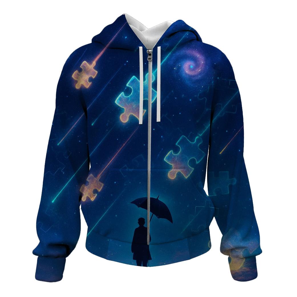 Puzzle Piece Meteor Shower printed hoodies