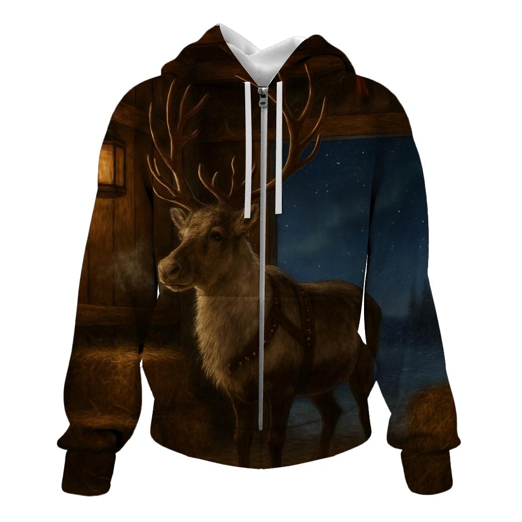 Reindeer Stable On Christmas Night printed hoodies