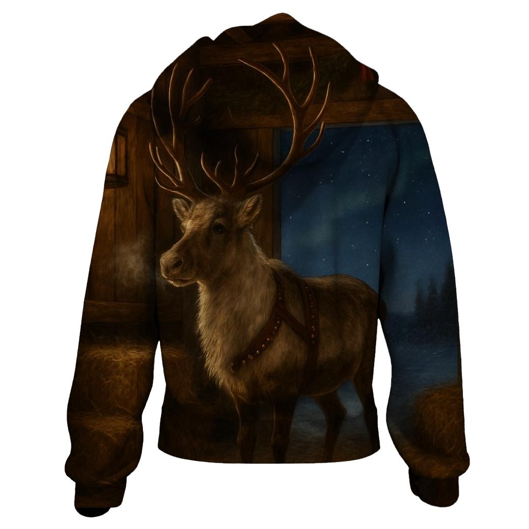 Reindeer Stable On Christmas Night printed hoodies