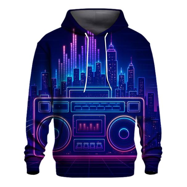 Neon Boombox Skyline premium hoodies