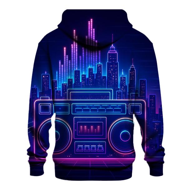 Neon Boombox Skyline premium hoodies