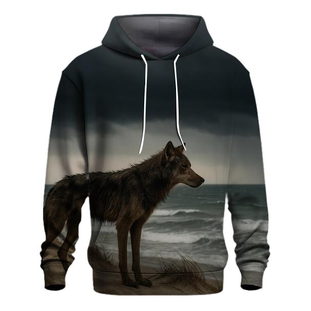 Coastal Dune Wolf Against Storm Front embroidered hoodies