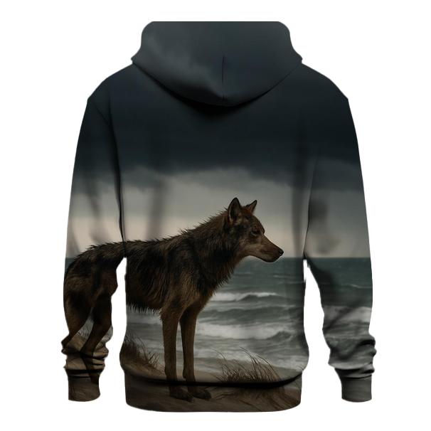 Coastal Dune Wolf Against Storm Front embroidered hoodies