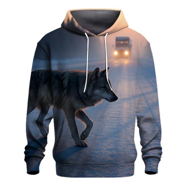 Wolf Crossing Frozen Highway lightweight hoodies