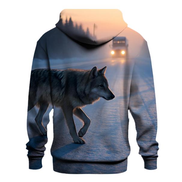 Wolf Crossing Frozen Highway lightweight hoodies