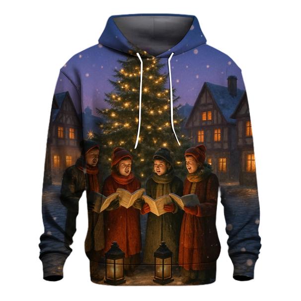 Snowy Village Carolers At Dusk lightweight hoodies