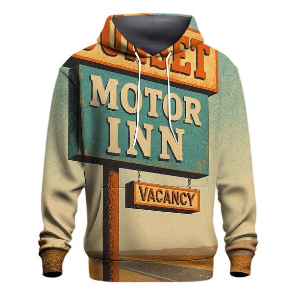 Seventies Road Trip Motel Sign heavyweight hoodies