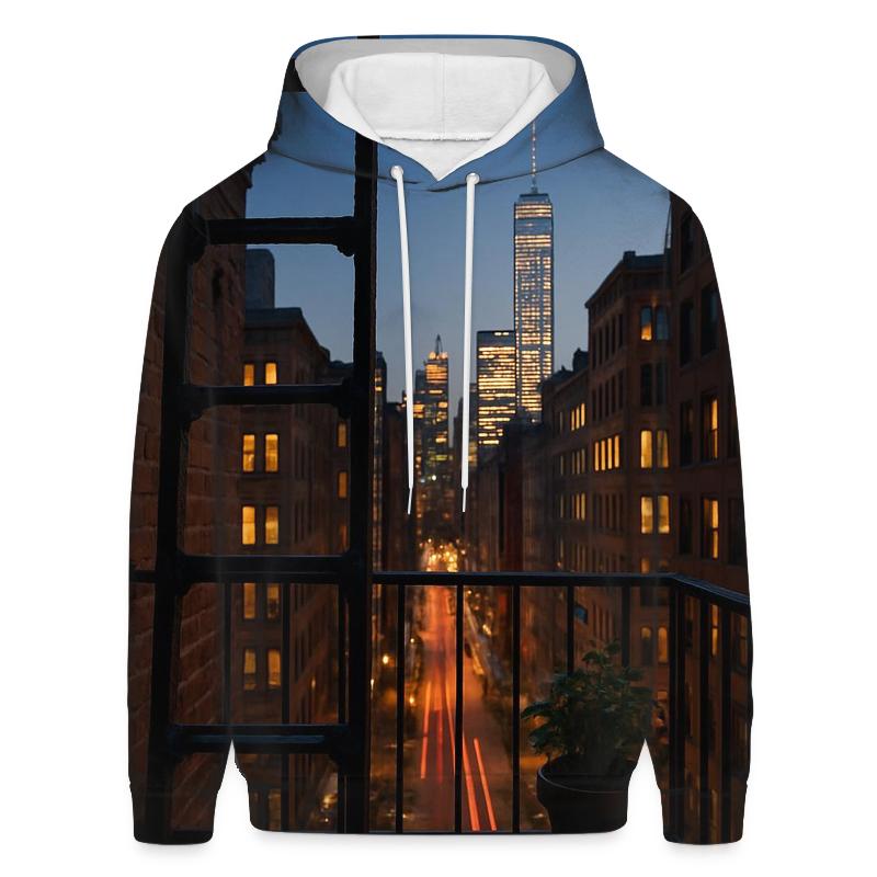 NoHo Fire Escape Framing Downtown Skyline custom hoodies