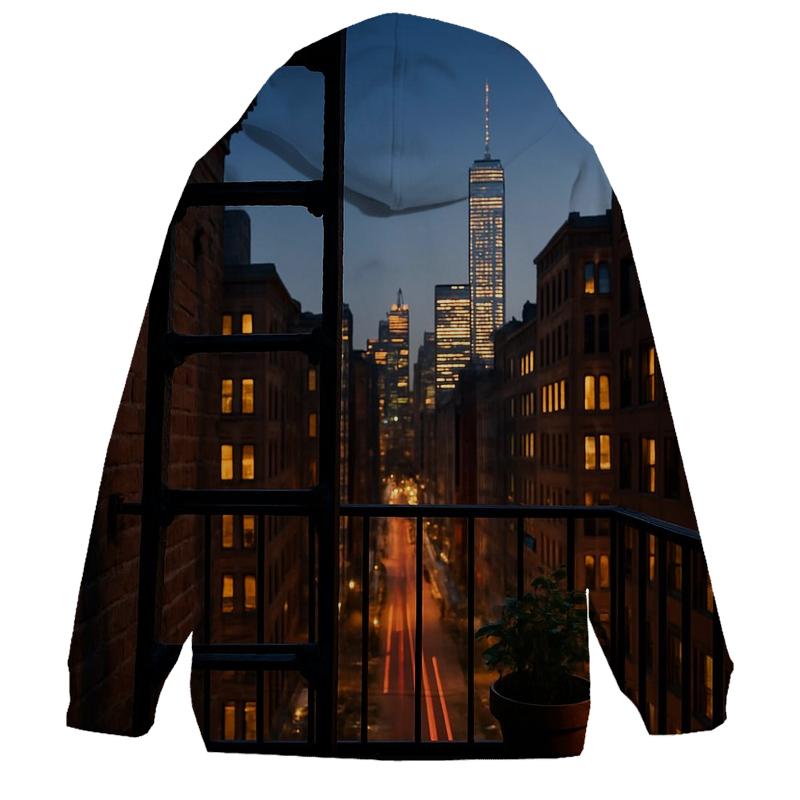 NoHo Fire Escape Framing Downtown Skyline custom hoodies