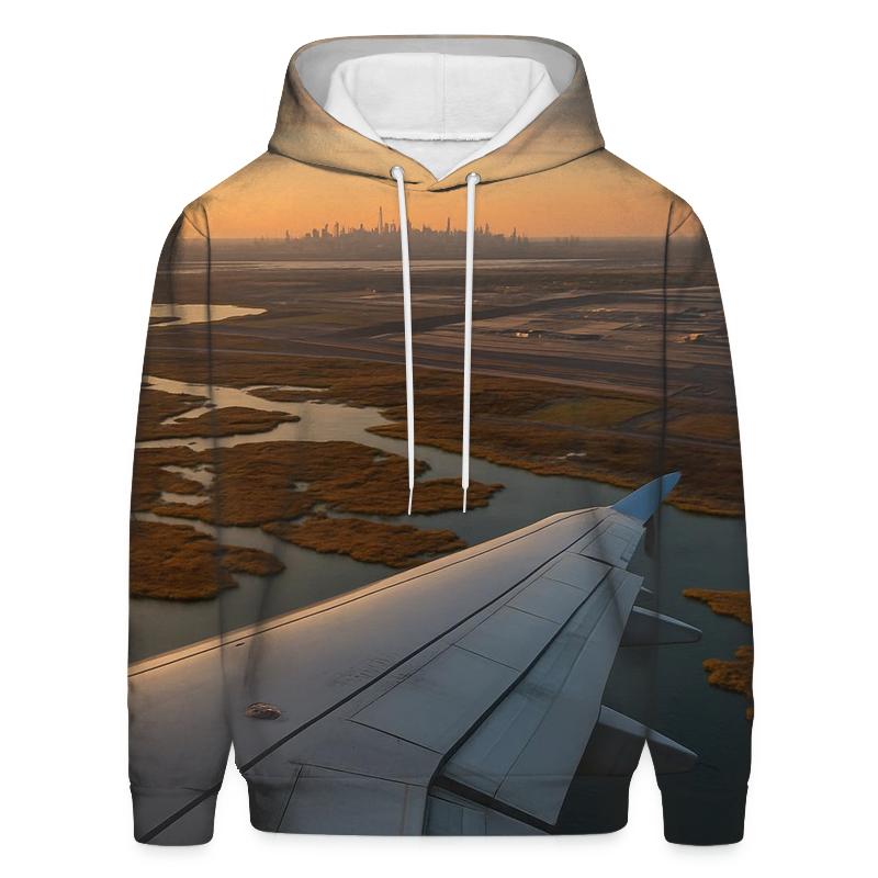 Aerial Approach Over Jamaica Bay Skyline Distant heavyweight hoodies
