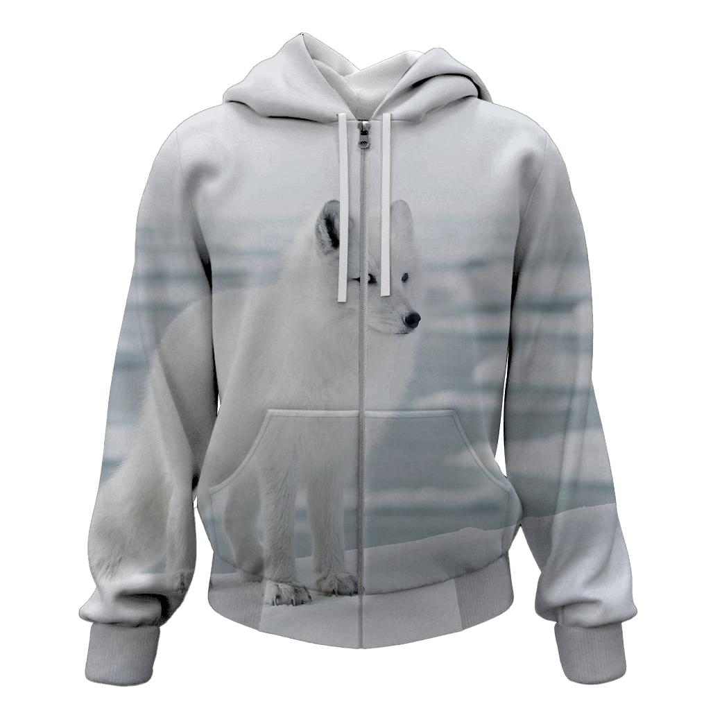 Glacial Edge Gaze Arctic Fox zip-up hoodies
