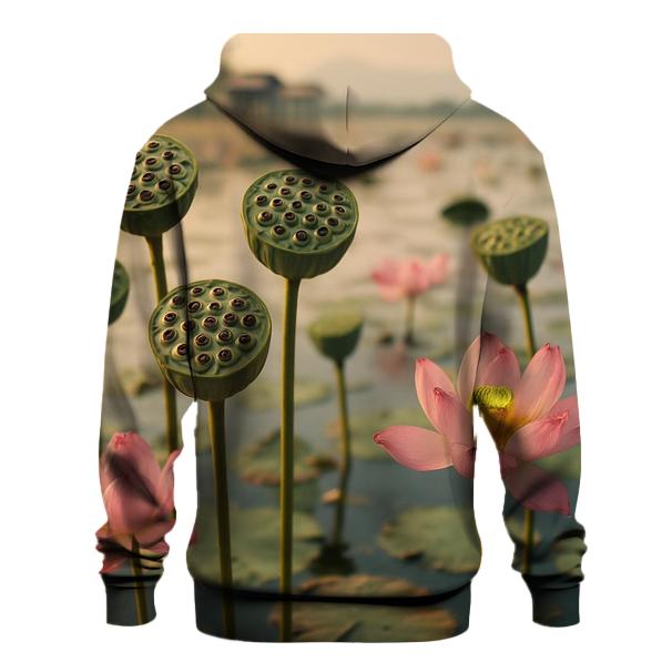 Lotus Seed Harvest On A Calm Lake zip-up hoodies