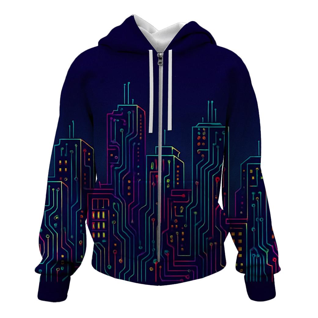 Neon Circuit Skyline heavyweight hoodies