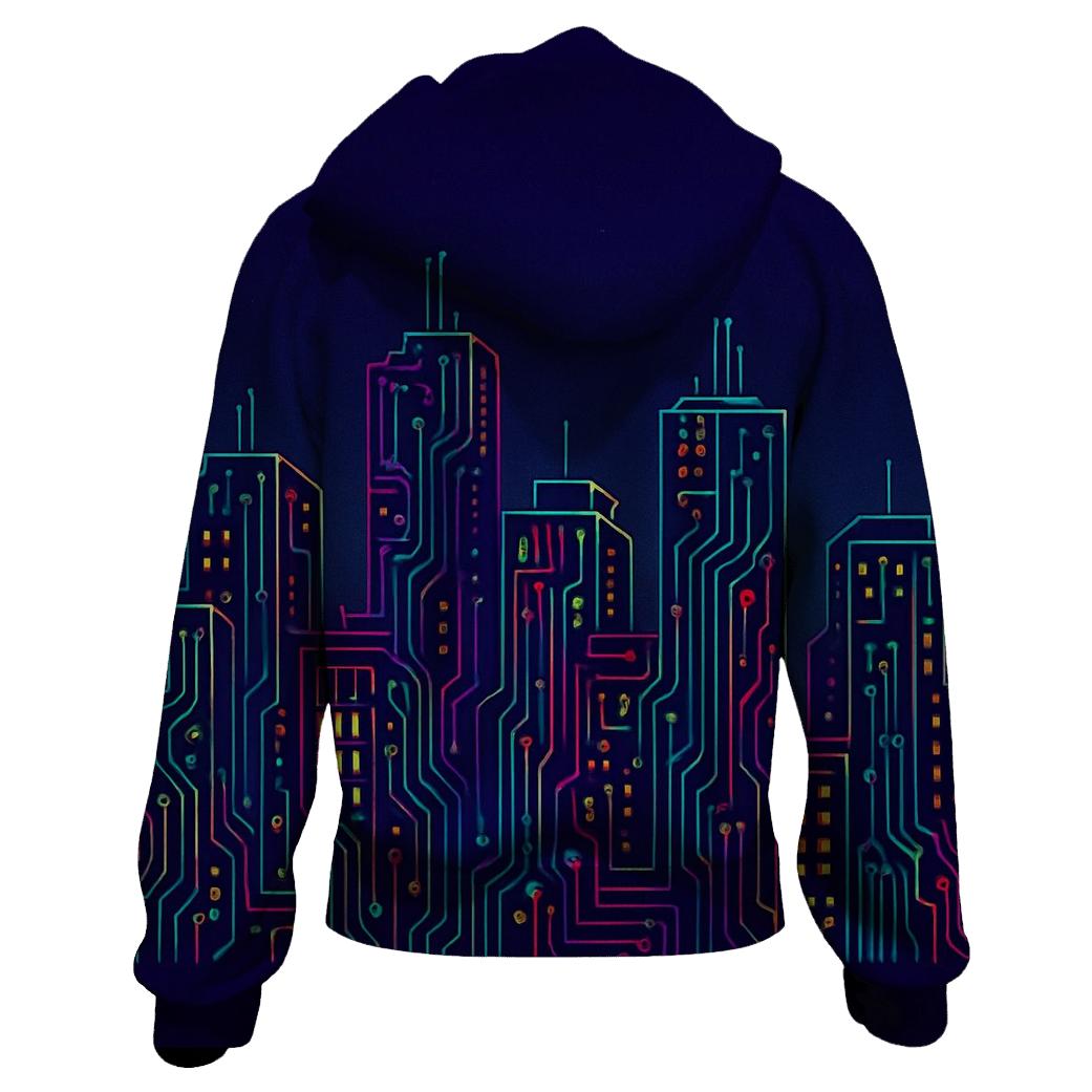Neon Circuit Skyline heavyweight hoodies