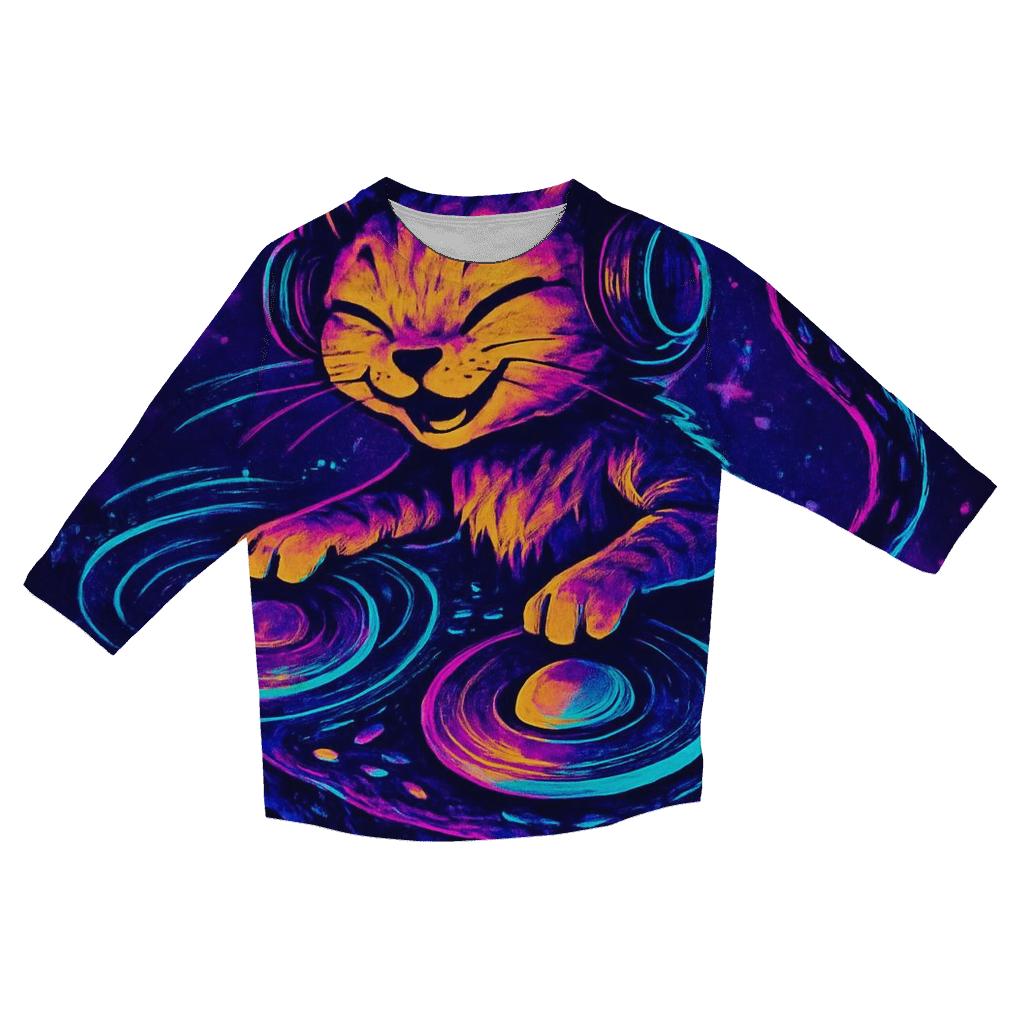 Galactic DJ Cat Eclipse designer 3/4 sleeve blouses