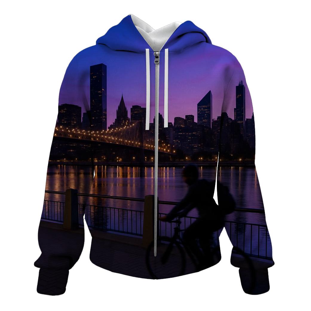 East River Esplanade Cyclist At Blue Hour pullover hoodies