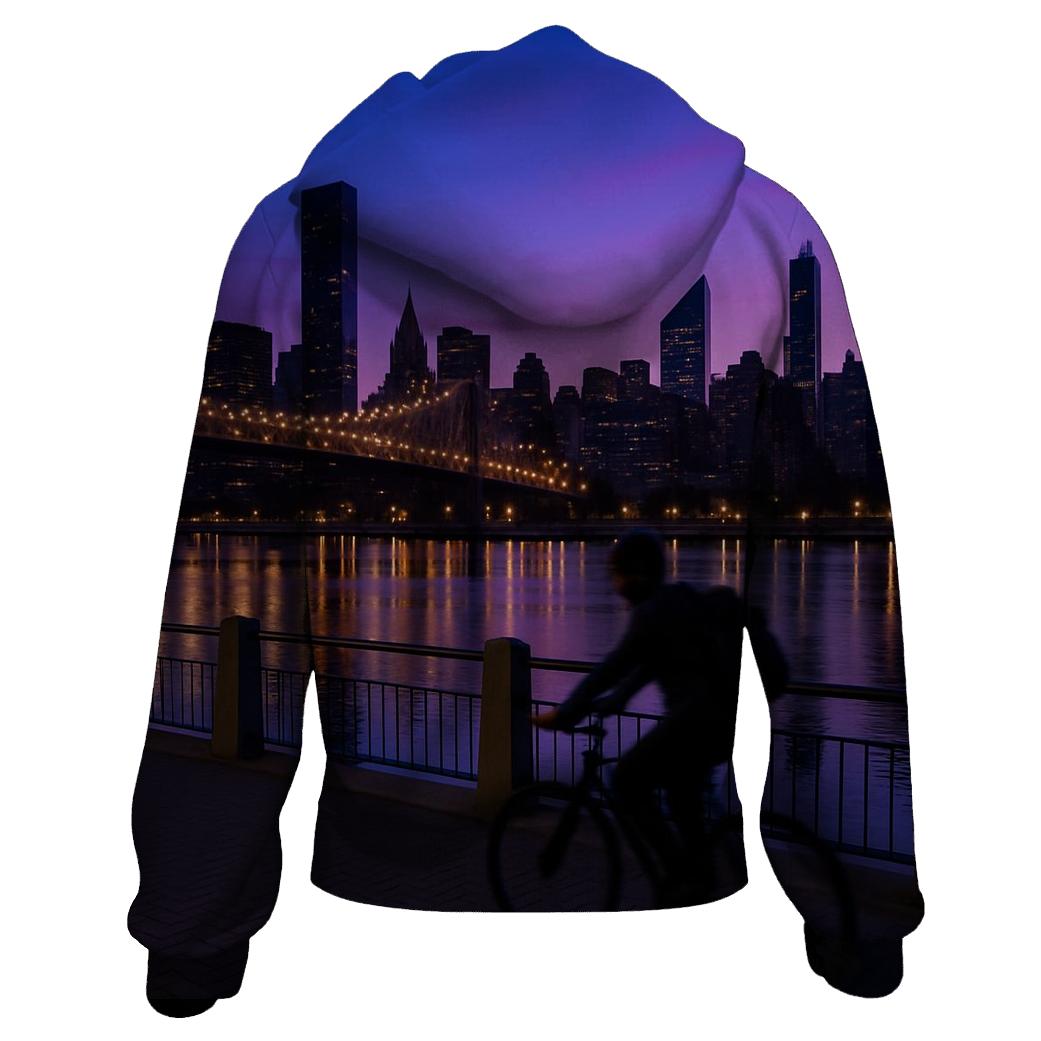East River Esplanade Cyclist At Blue Hour pullover hoodies
