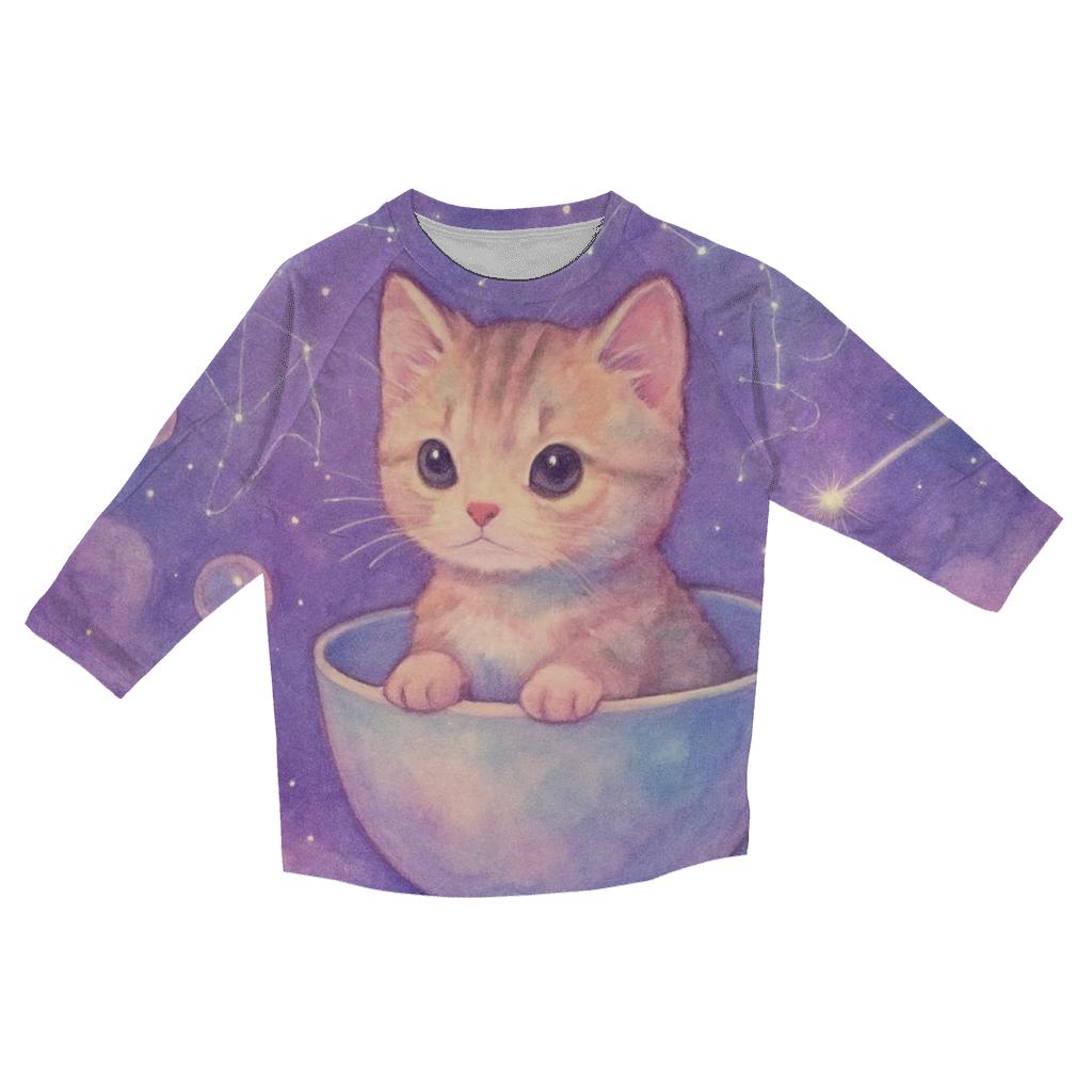 Starlit Teacup Cat Voyage designer 3/4 sleeve blouses