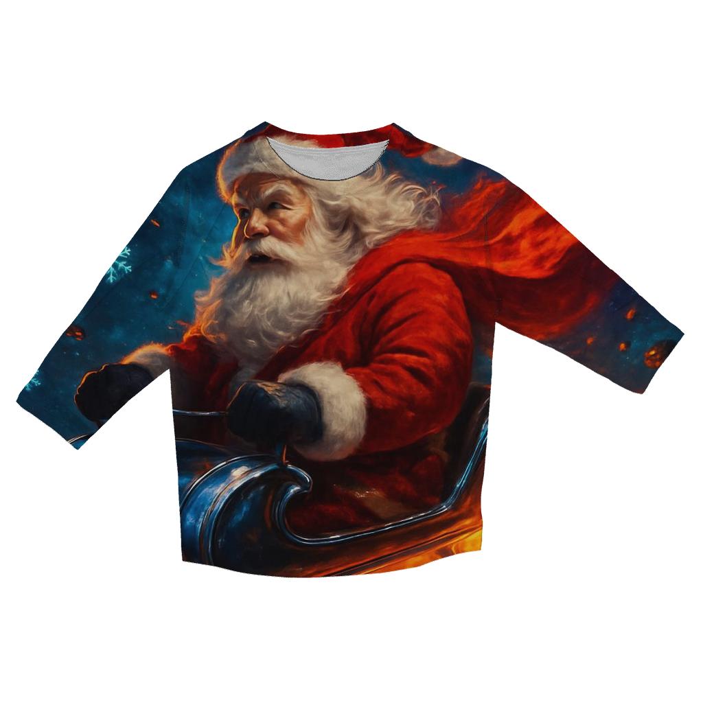 Cosmic Sleigh Rider Santa stylish quarter sleeve tops