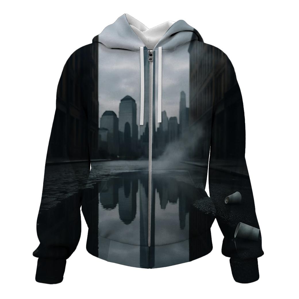 Financial District Reflections In Puddle premium hoodies
