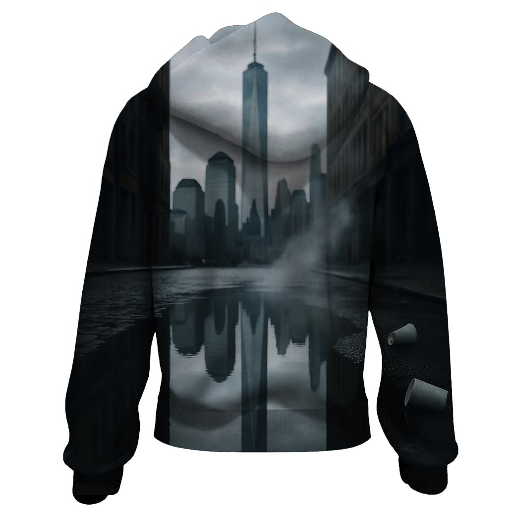 Financial District Reflections In Puddle premium hoodies