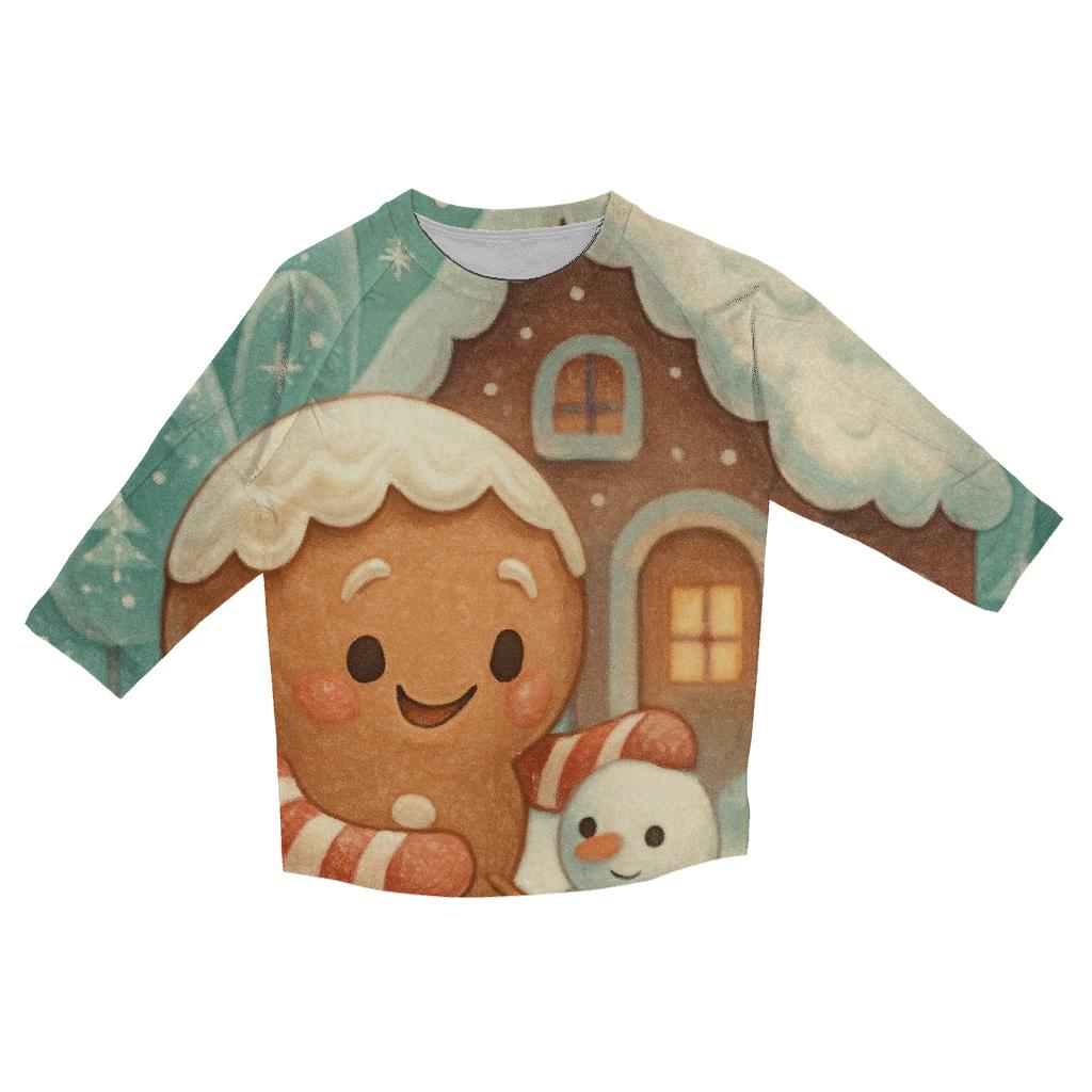 Gingerbread Cabin In The Snowglobe Forest trendy 3/4 sleeve tops