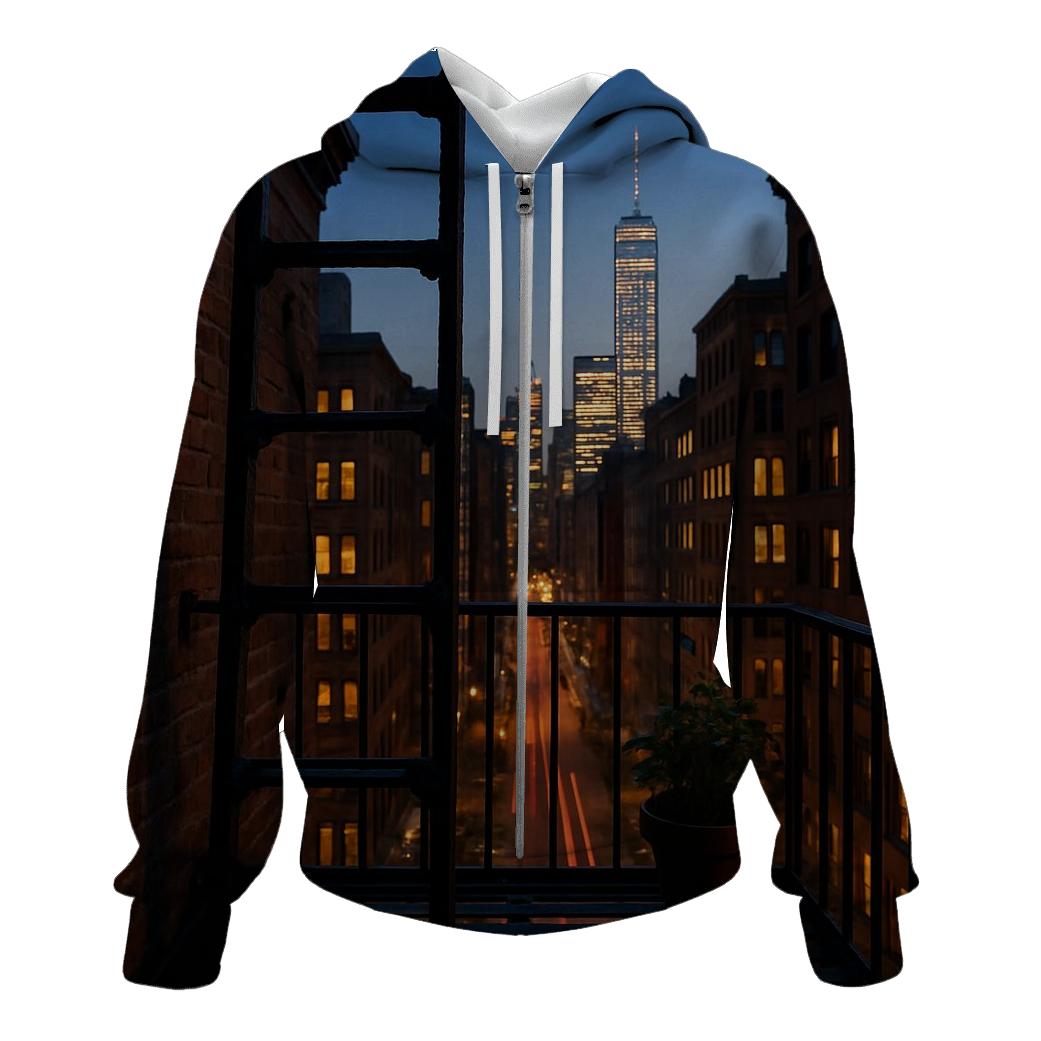 NoHo Fire Escape Framing Downtown Skyline heavyweight hoodies