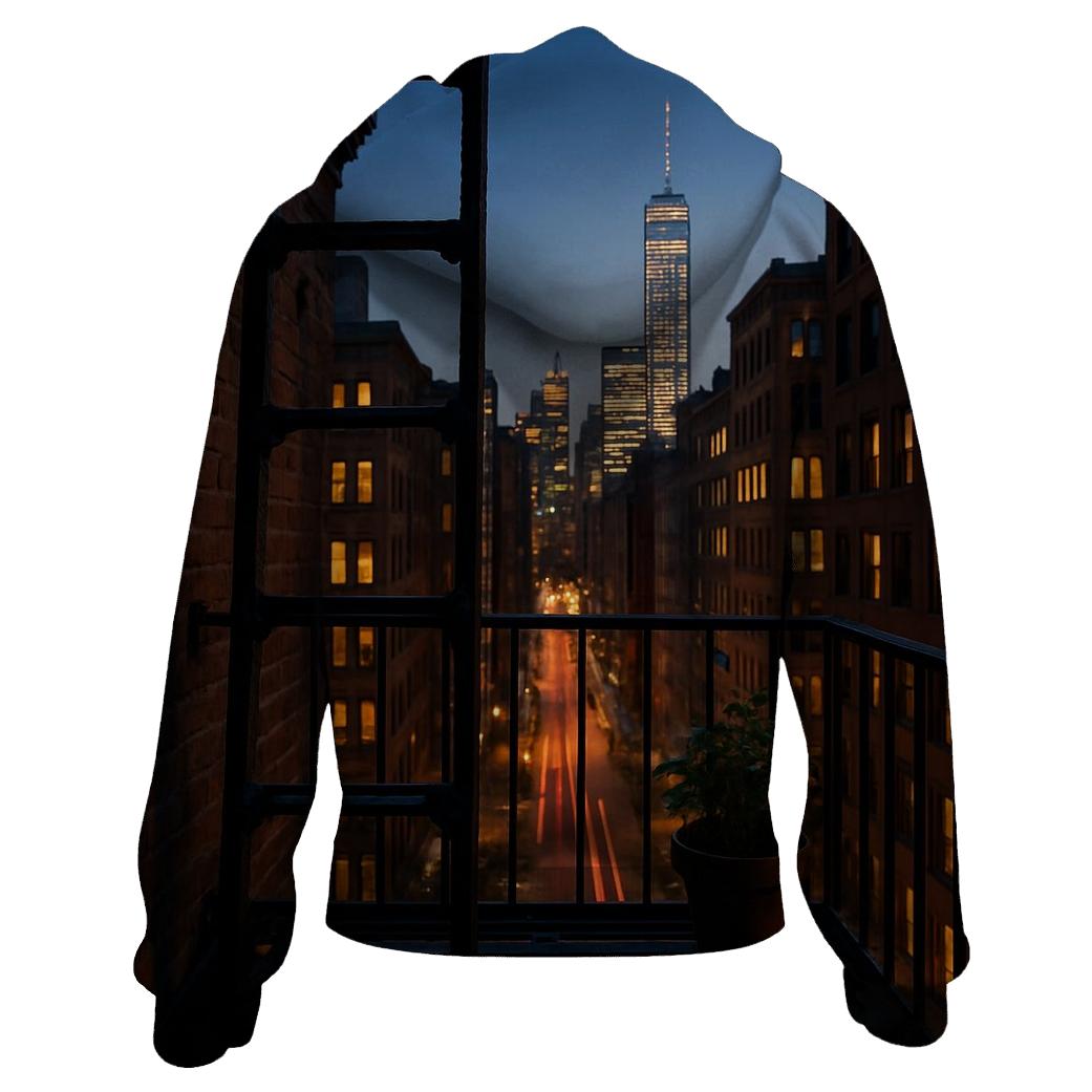 NoHo Fire Escape Framing Downtown Skyline heavyweight hoodies
