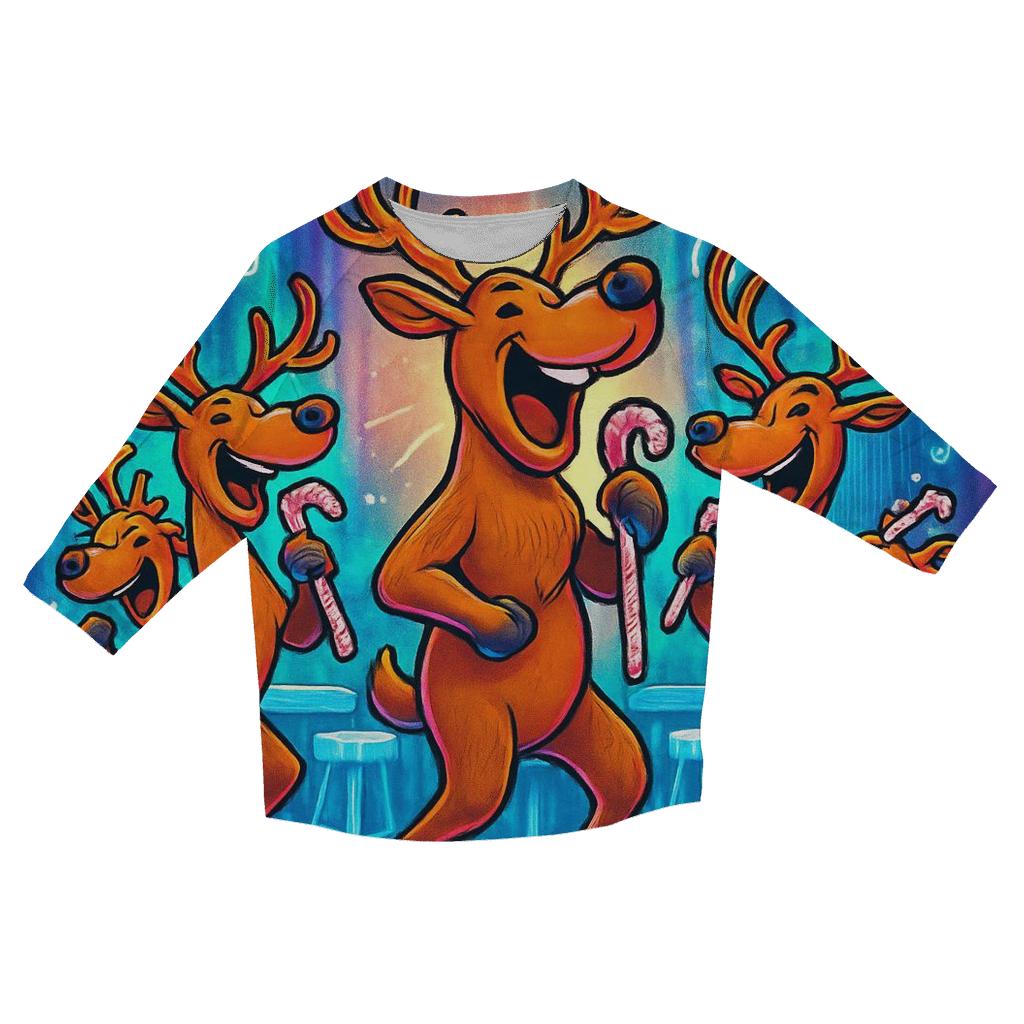 Reindeer Karaoke At The North Pole designer 3/4 sleeve blouses