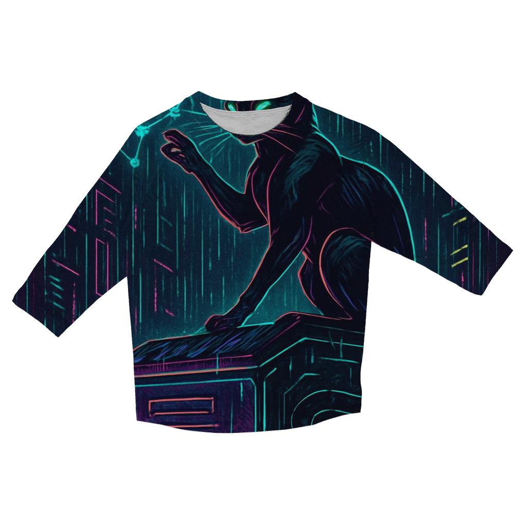 Cyber Alley Star Hacker Cat cotton quarter sleeve shirts