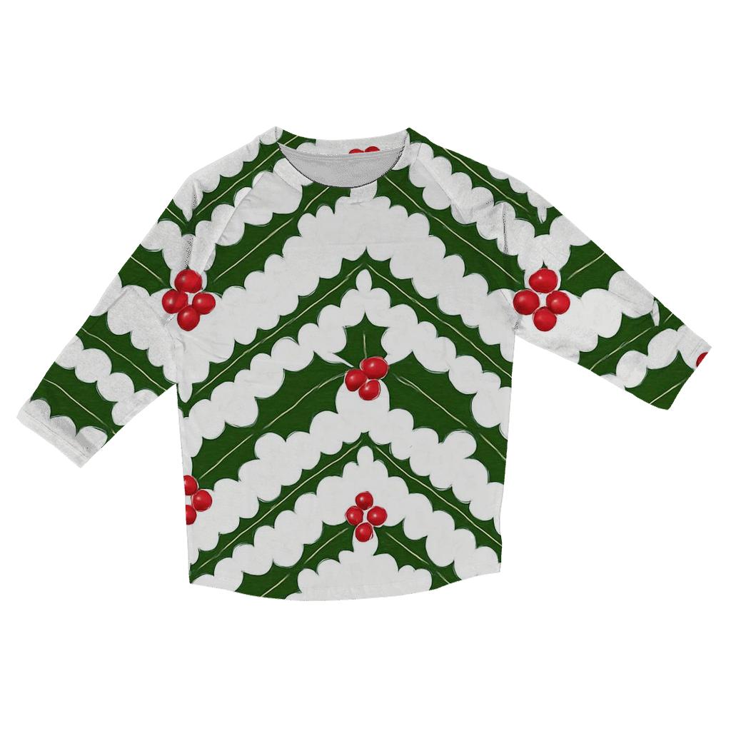 Evergreen Holly Chevron On Snow White custom 3/4 sleeve shirts