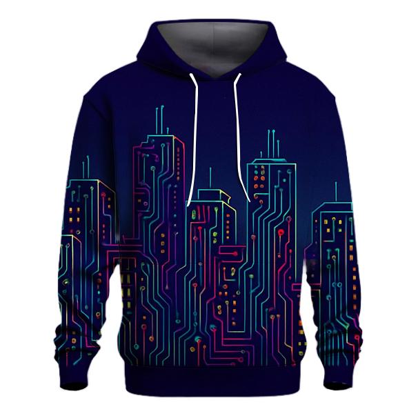 Neon Circuit Skyline zip-up hoodies