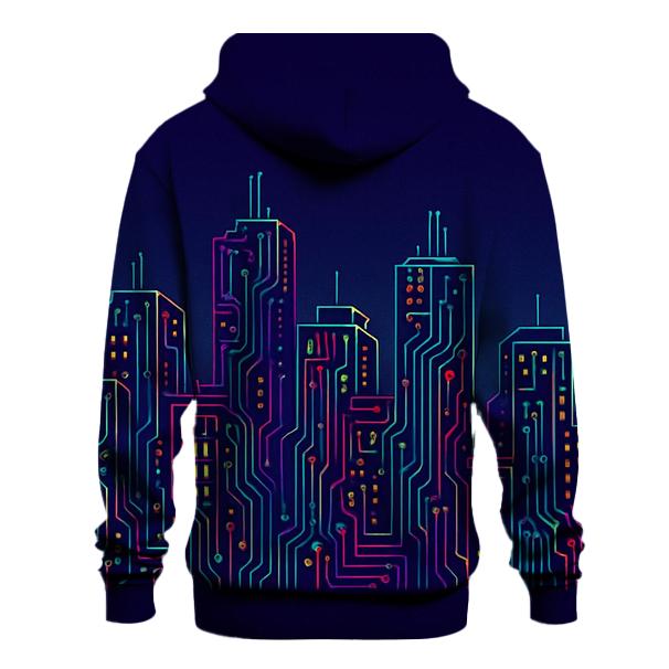Neon Circuit Skyline zip-up hoodies