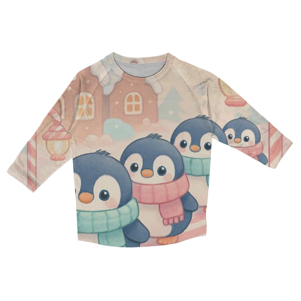 Penguin Parade On Candy Cane Lane casual three quarter sleeve shirts