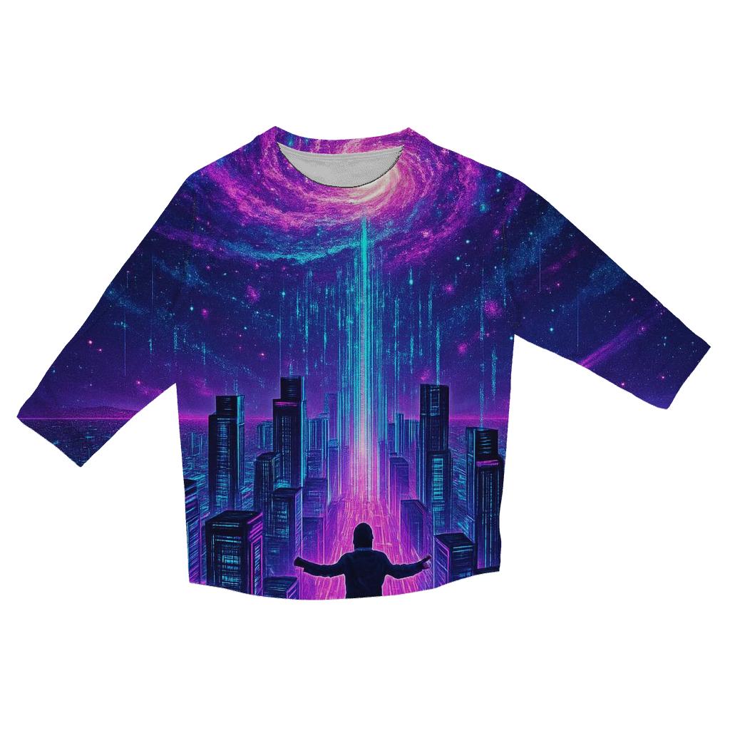 Aurora Circuit Above Neon City printed three quarter sleeve shirts