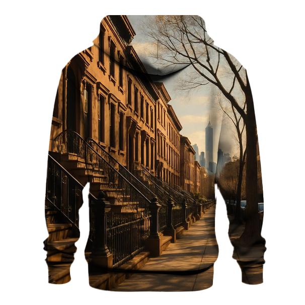 Brooklyn Brownstone Block With Distant Skyline heavyweight hoodies