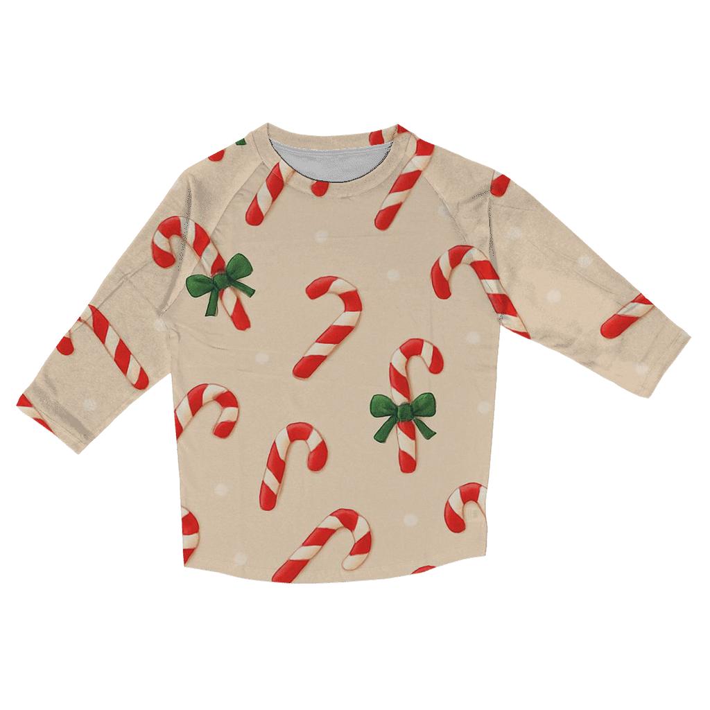 Candy Cane Stripe Scatter On Neutral Snowfield cotton quarter sleeve shirts